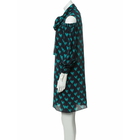 FENDI Navy Blue Heart Print Silk Cotton Cold Shoulder Shirt Dress 4 US 40IT - Picture 7 of 10